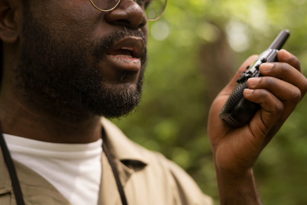 Walkie-talkie device set up at an event venue